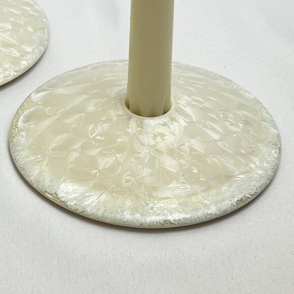 Pearlescent Ceramic Candlestick Holders Textured Modern Sculptural Accent Pair - Picture 4 of 8